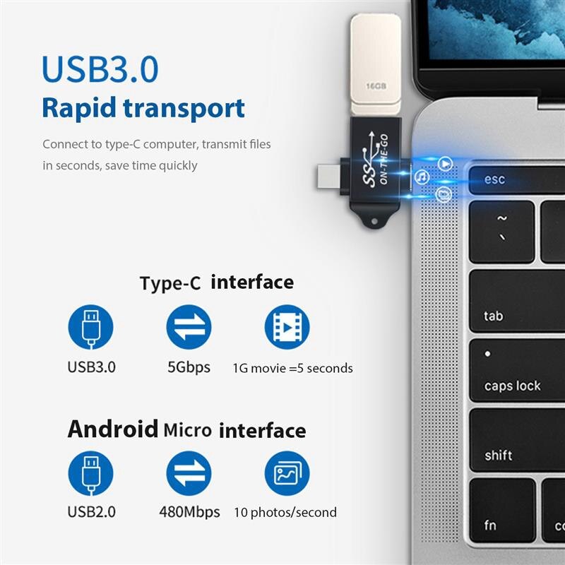 Usb C Naar Usb 3.0 Otg Converter Usb 2 In 1 Type C Micro-Otg Adapter