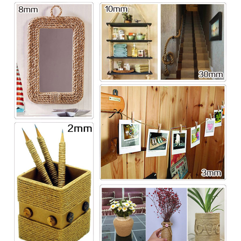 Cuerda de tela de yute natural de 1mm-8mm, cordón trenzado de cáñamo, macramé, cesta artesanal, gato, mascota, rascador, decoración hecha a mano