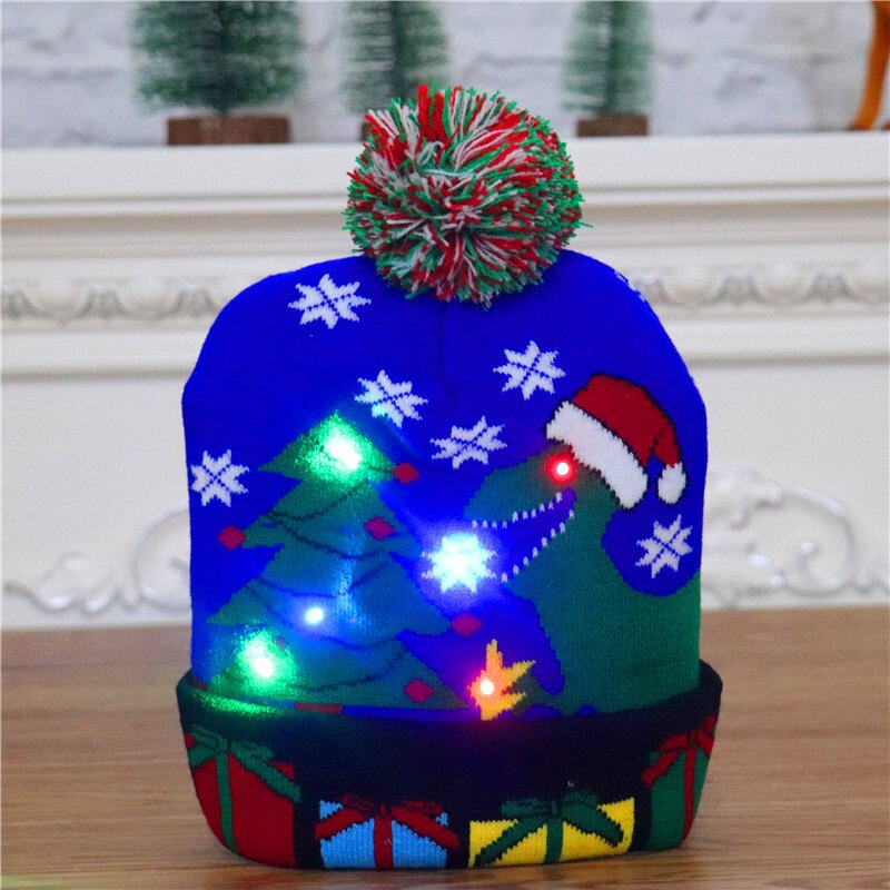 Gorros navideños con luces LED para niños y adultos, gorro de punto colorido y luminoso, de decoración navideña: style 5