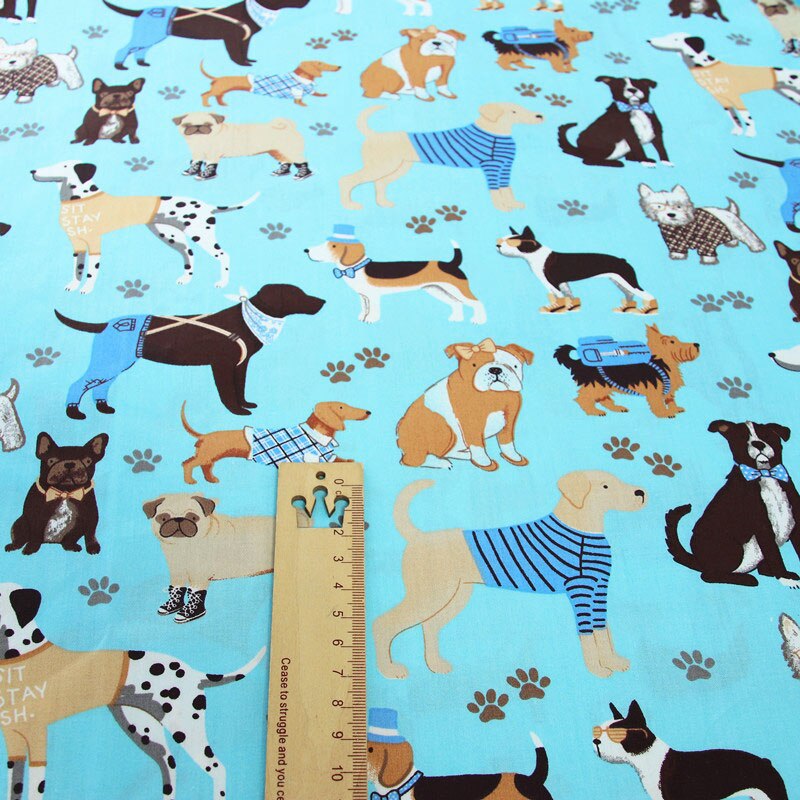 Dog Animals Triangular geometry Printed 100% Cotton Fabric For Making Cushions Blanket Sewing Baby Child Bed Sheet
