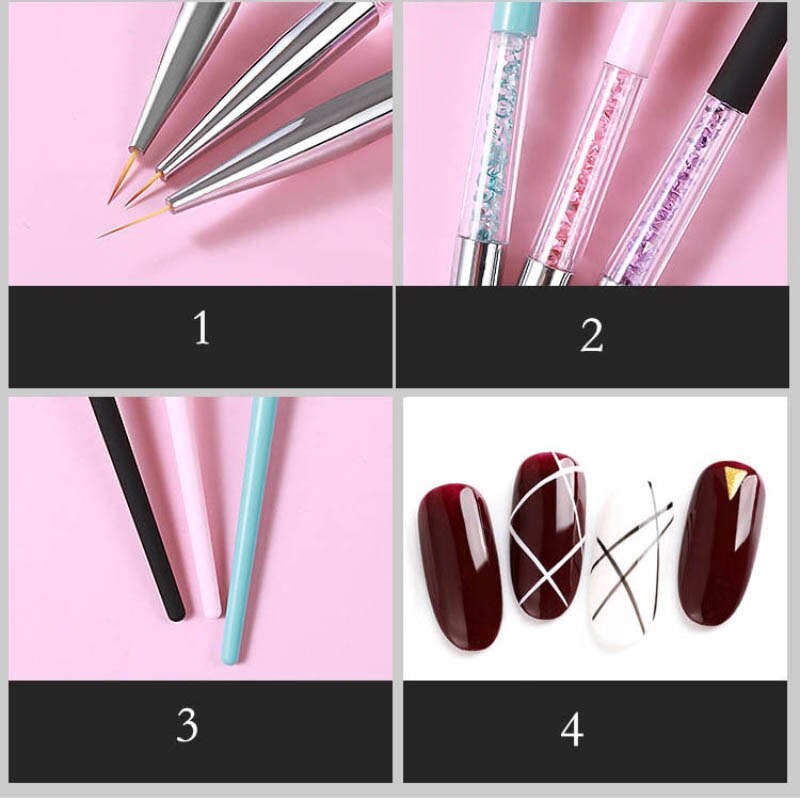 3 pièces/ensemble rose/bleu/noir Nail Art dessin stylo crochet fleur sculpture ongles stylo beauté maquillage outil avec strass