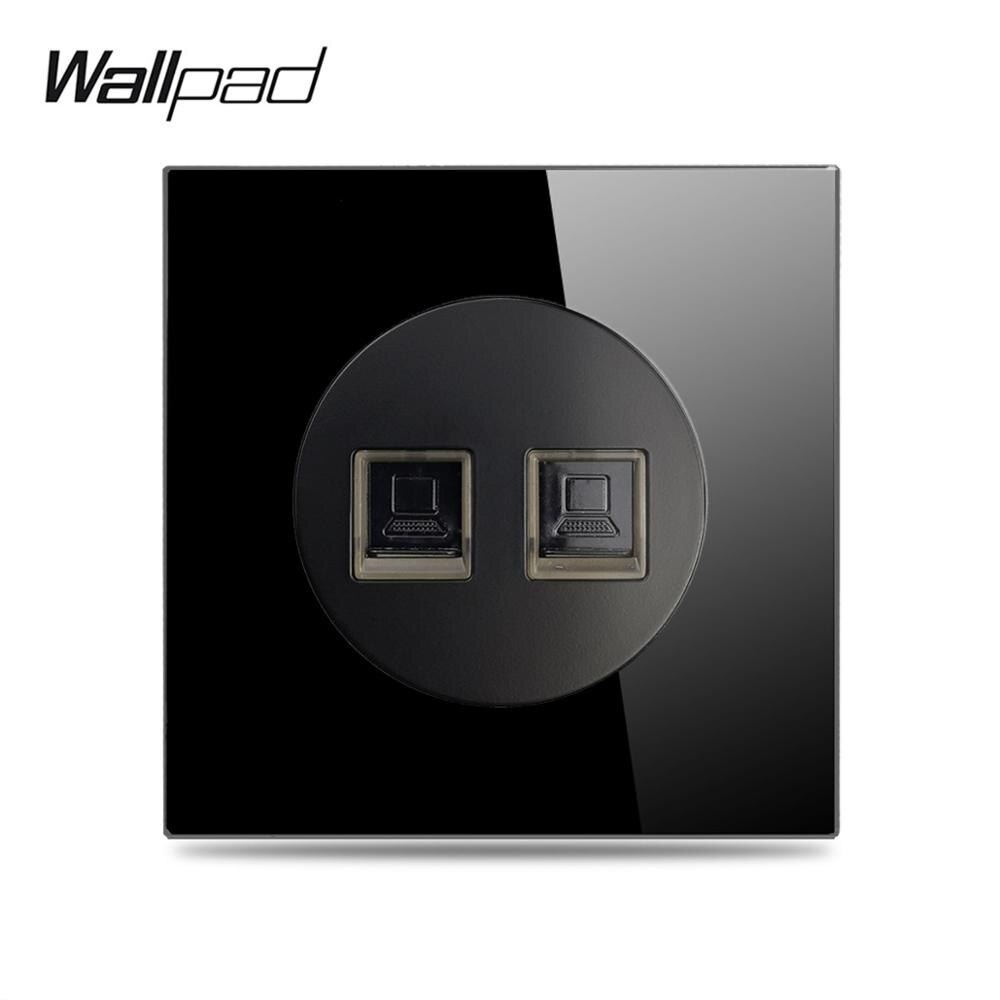 Veggplate  l6 sort herdet glass panel enkel dobbel kat 6 rj45 ethernet datamaskin data stikkontakt uttak ledningstilbehør: Doble porter / Katt 6