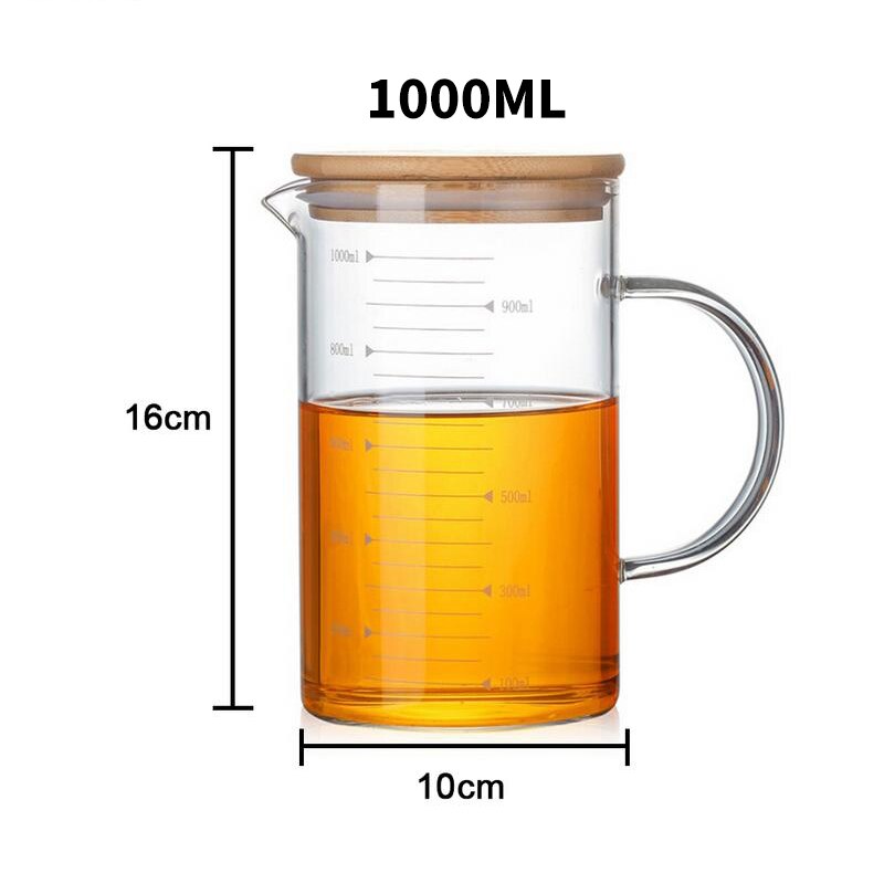 Glass Scale Measuring Cup with Lid Glass Baking Measurement Accessories Simple Transparent Home Jug Measuring Desktop Tools: B-L