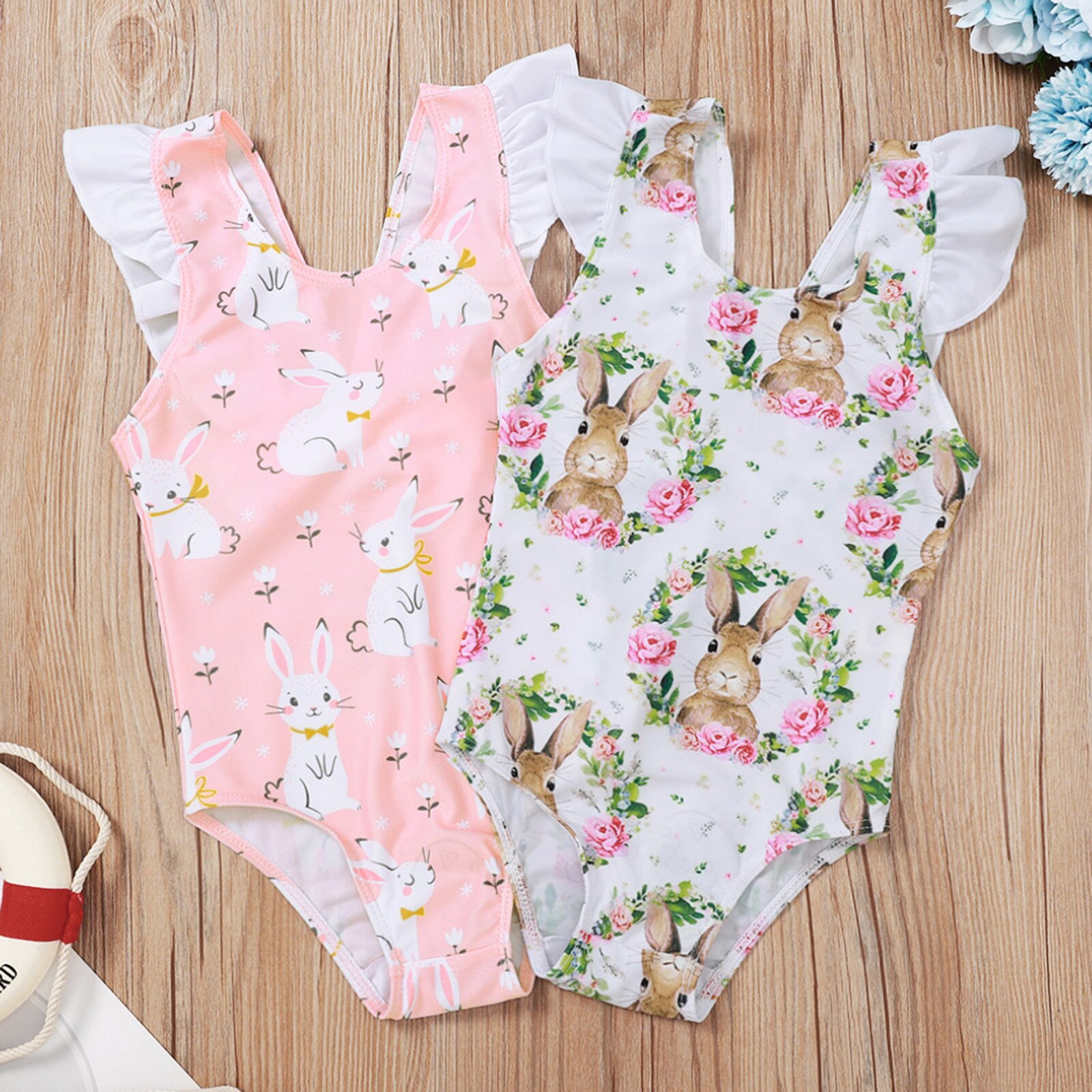 Beach Bathing Suits Children Toddler Kids Baby Girls Bunny Print One-Piece Swimwear Swimsuit Beachwear Baby Clothes Bikini
