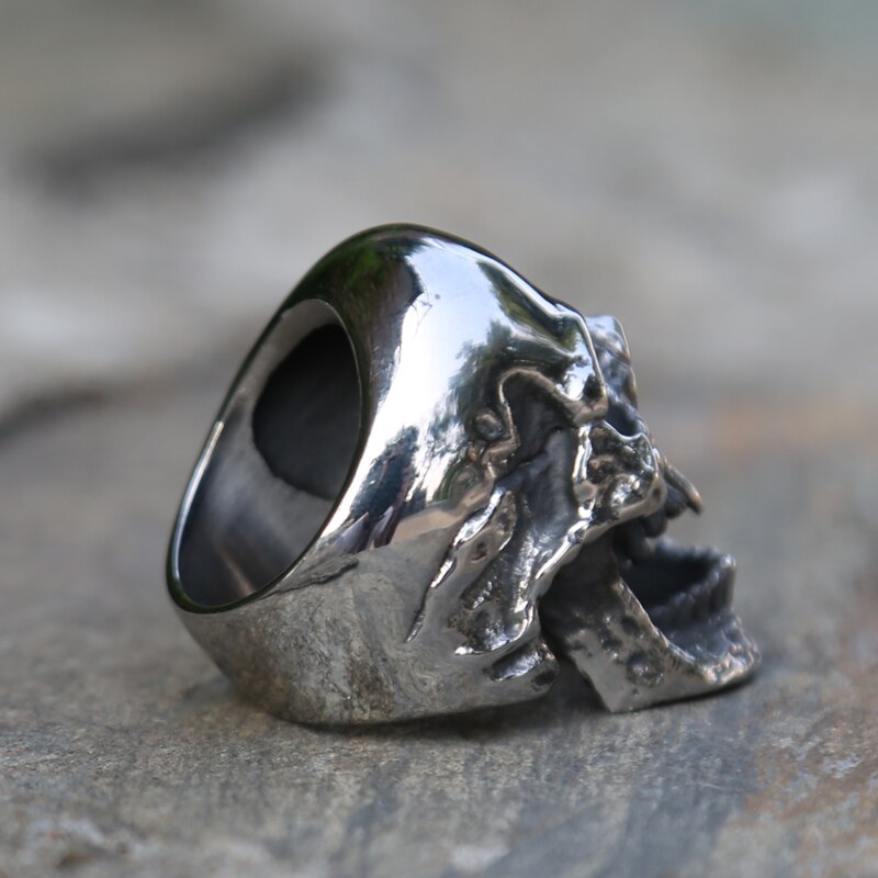 Anillos de calavera de vampiro pulido para hombre y niño, joyería gótica Punk de Metal pesado, acero inoxidable, tamaño 7-15