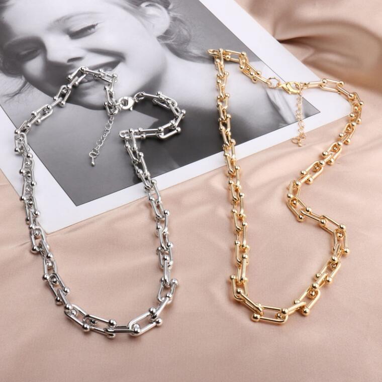 U-shaped women thick chain exaggerated hip-hop clavicle chain luxury simple sweater chain metal bravelst jewelry set