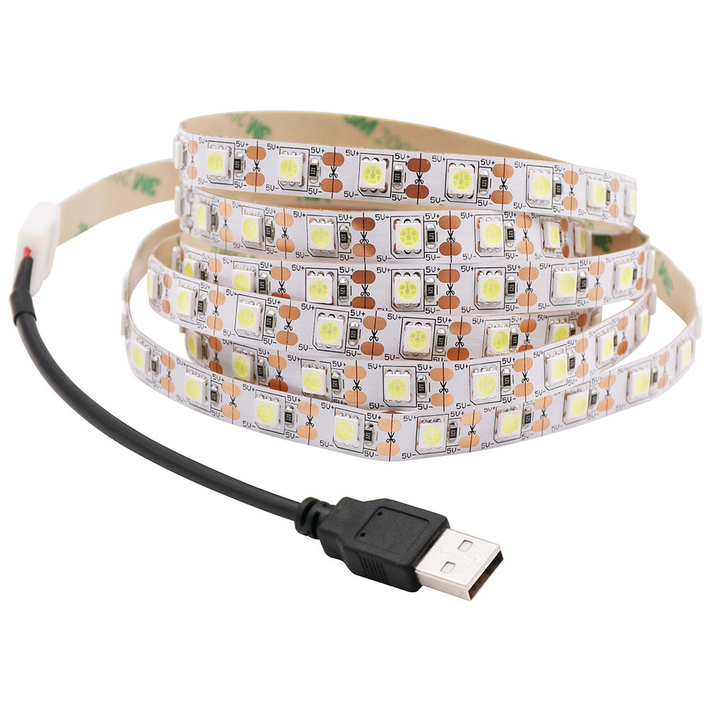 5v usb ledet stripe 5050 kald hvit / varm hvit tv bakgrunnsbelysning 60 leds / m usb klippkontakt 30cm/50cm / 1m / 2m sett.