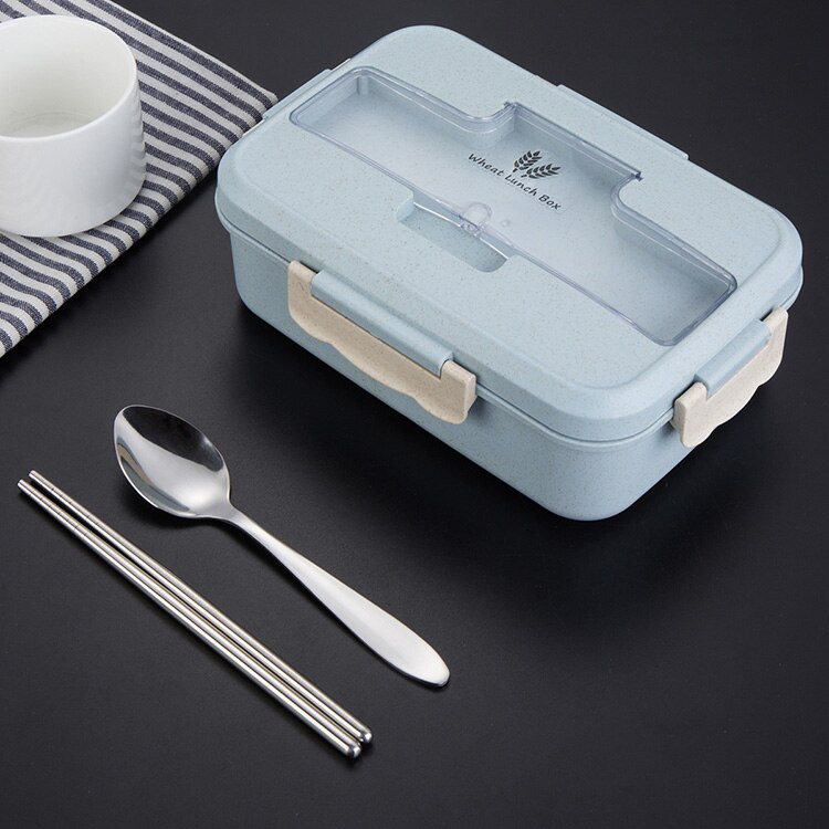 Groen/Blauw/Lunchbox Tarwestro Servies Voedsel Opslag Container Kinderen Kids School Office Draagbare Magnetron Bento Box: blue