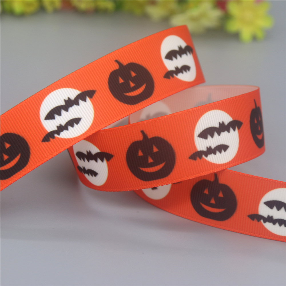 DUWES 50yards Halloween Printed Grosgrain Ribbon Accessories Material Headwear Decoration DIY Sewing Craft D2178
