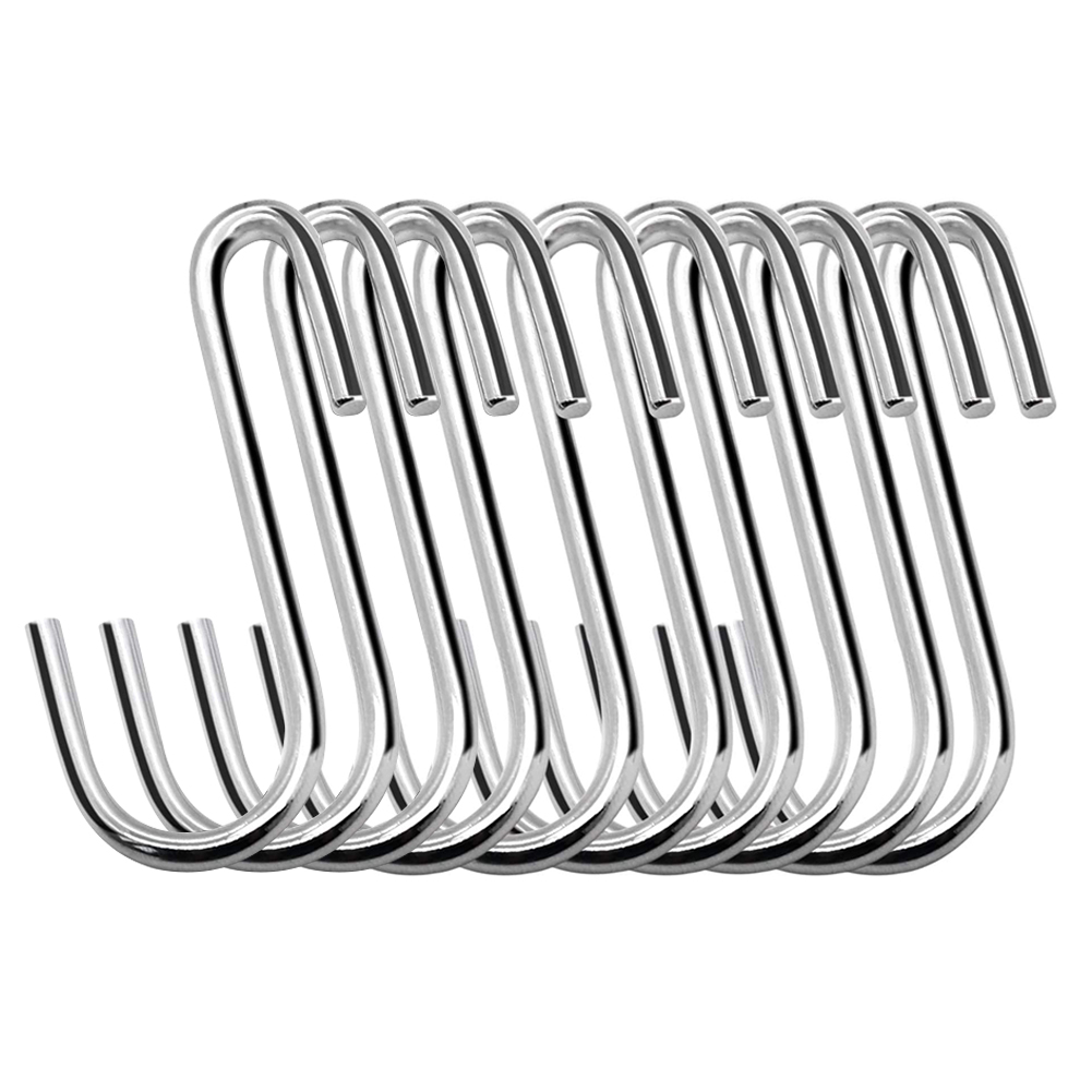 Crochets de cuisine en forme de S en acier inoxydable, support de rangement pour sacs, casseroles, pots, serviettes, 10 pièces: Argent