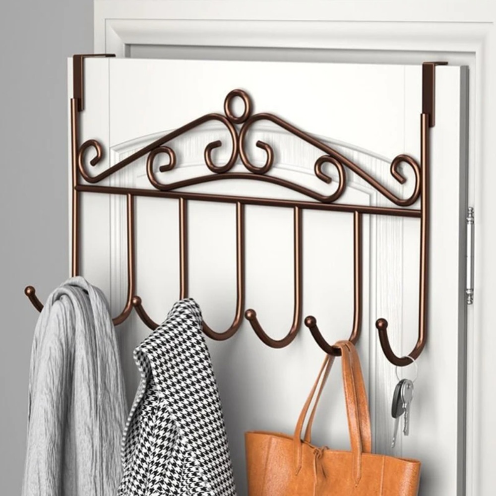 Cintre de porte à 7 crochets, porte-serviettes en métal, organisateur multi-crochets en fer pour chapeaux/vêtements, rangement de porte peu encombrant