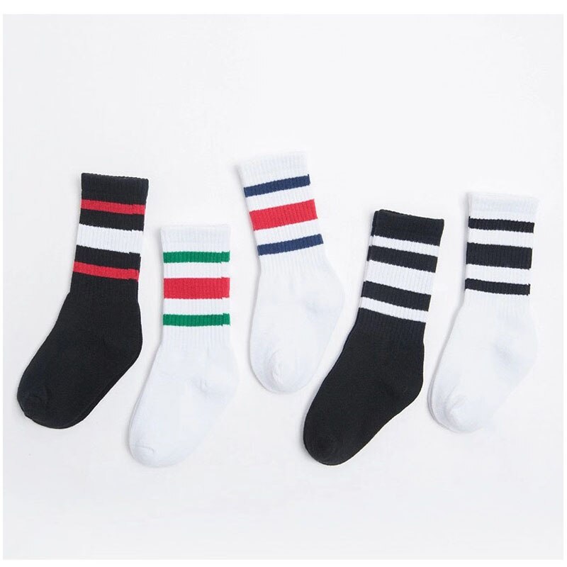 Lot de 5 paires de chaussettes en coton à rayures étoiles pour garçons et enfants, collection printemps-automne: B / 7-9y