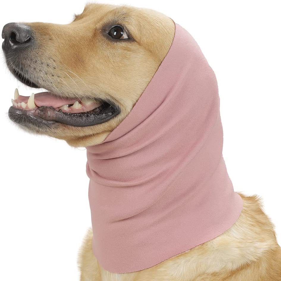 Cuffie antirumore per toelettatura animali domestici per cani e gatti, paraorecchie calde, sciarpa invernale resistente al freddo, riduzione del rumore, lavabili e altamente elastiche: L / Colore rosa