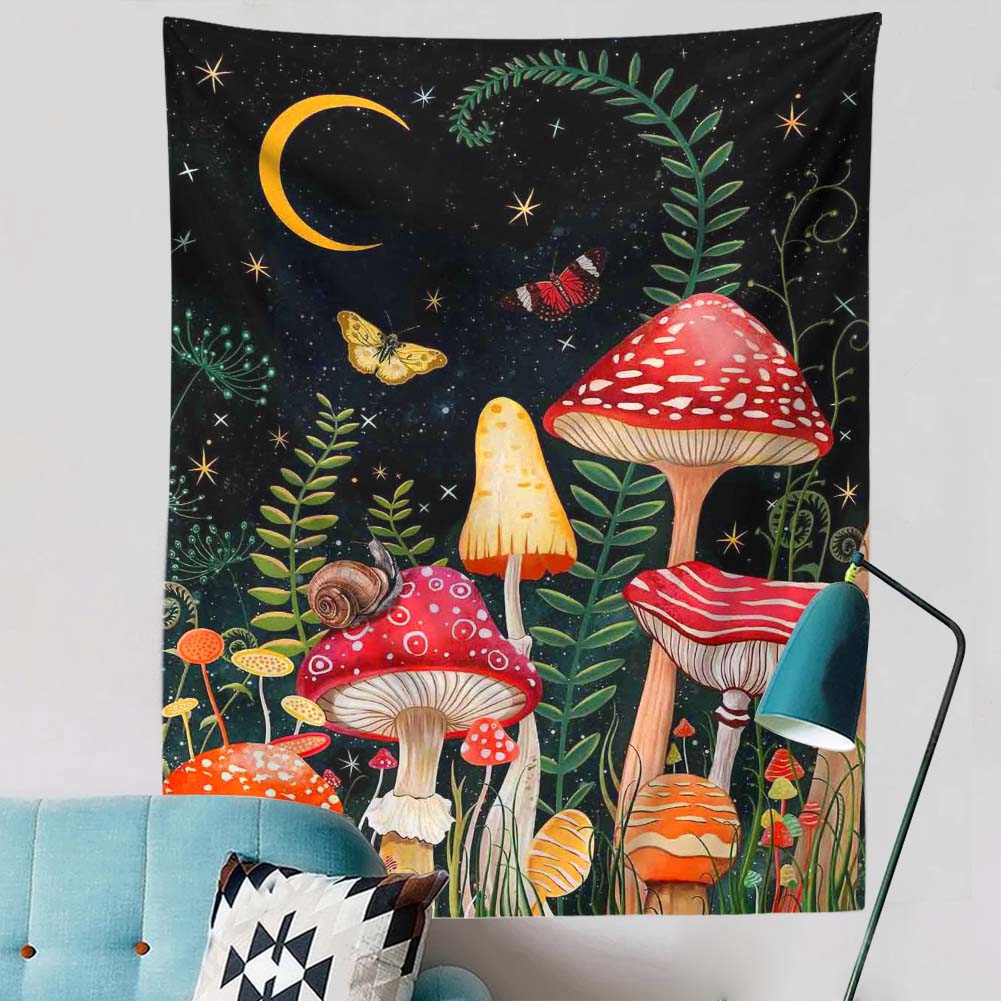 Mushroom Tapestry Moon and Star Tapestry Boho Vertical Tapestry Aesthetic tapestries Wall Hanging for Bedroom