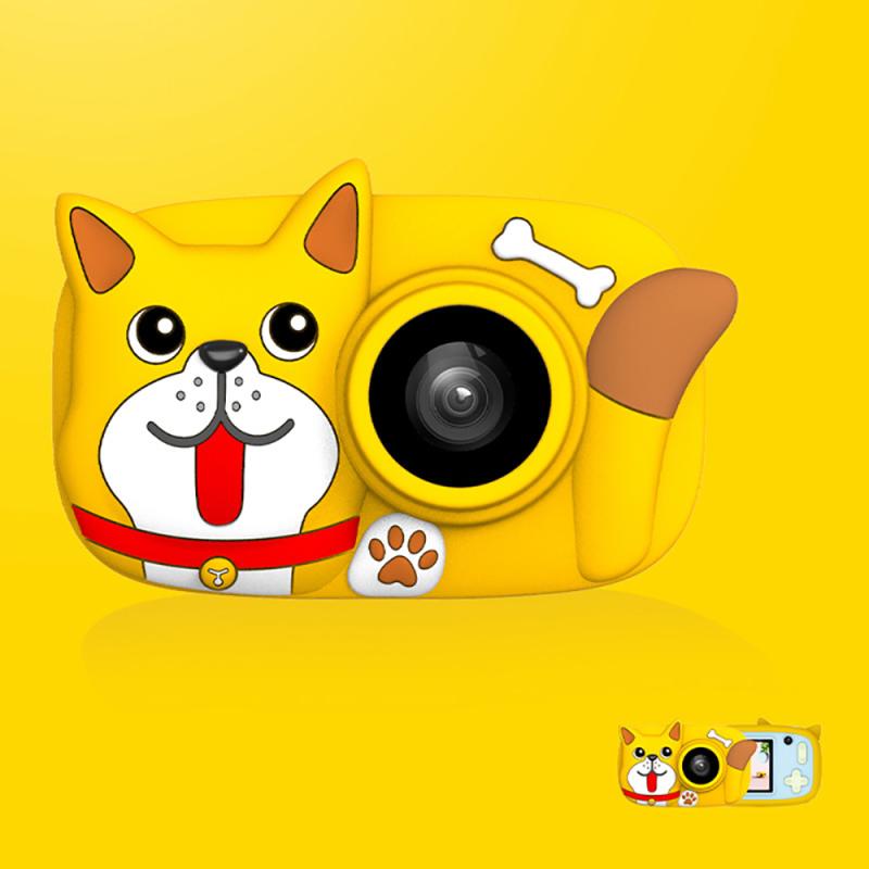 Kids Camera Digital Dual Lens HD 1080P 2.4Inch Screen Video Camera Kids Toys Cute Cat Dog Child Camera: yellow