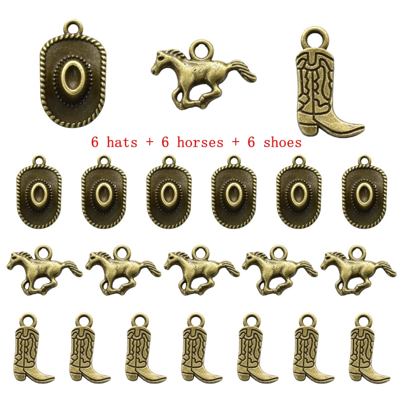 18Pcs Western Cowboy Thema Charms Lichtmetalen Metalen Paard Cowboy Boot Hoed Hanger Voor Diy Armband Ketting Oorbellen Sieraden Maken: orange