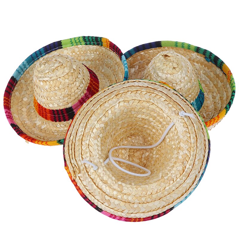 1Pcs Mini Honden Stro Hoed Sombrero Kat Zonnehoed Beach Party Stro Hoeden Honden Hawaii Stijl Hoed Voor honden Funny Acc