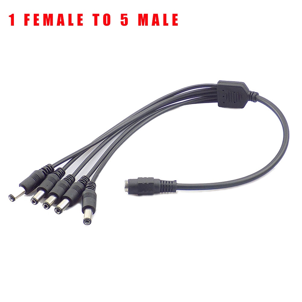 DC Power Supply Adapter 12V Pigtail 2.1*5.5mm 1 Female to 5 Male Splitter Cable Plug for CCTV Camera DVR NVR A7