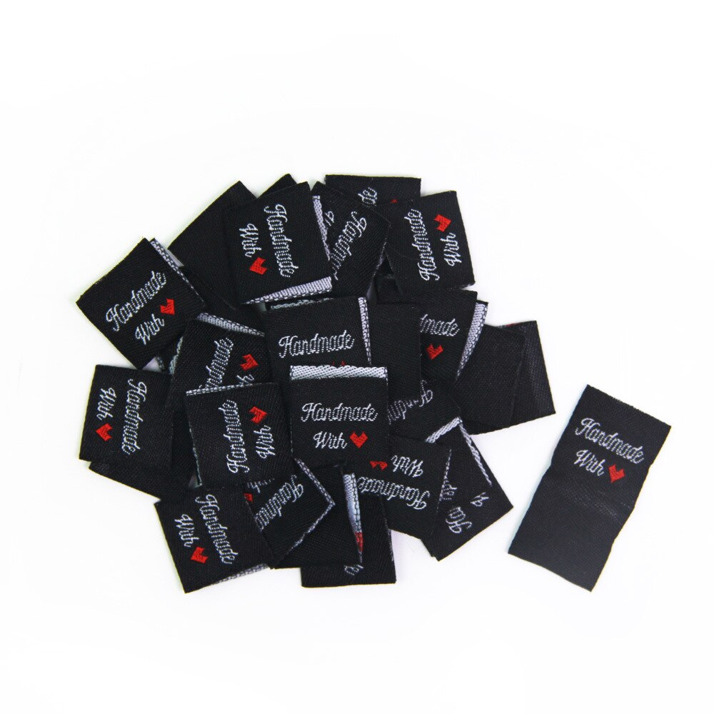 100Pcs Handmade Mit Liebe Kleidung Etiketten Geprägte Tags DIY Flagge Etiketten Für Garment Nähen Zubehör: black
