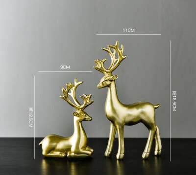 2 st älgskulptur hartsstaty nordisk dekoration heminredning statyer älgfigurer modern dekoration älgar bordsskiva prydnad: Guld-