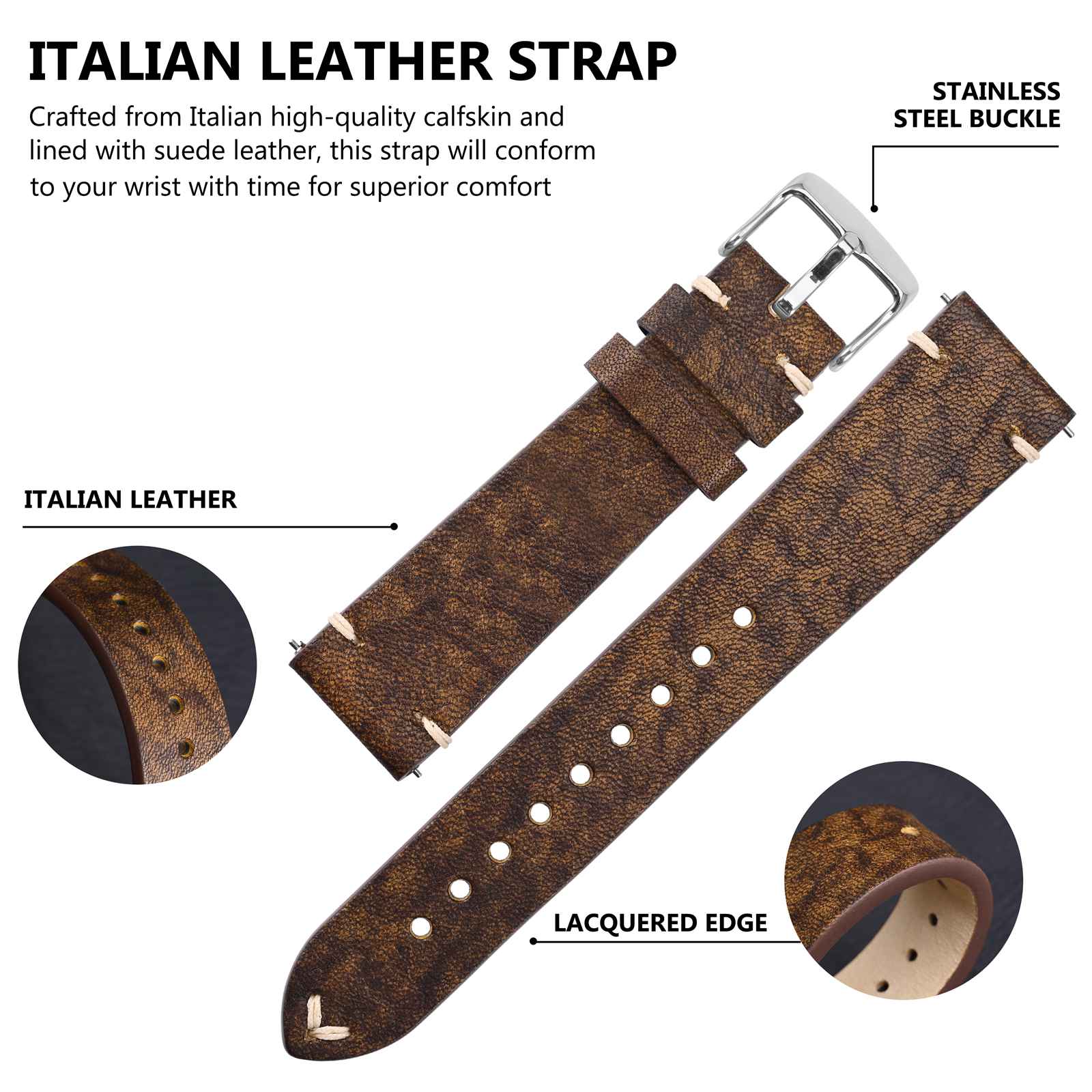 Bisonstrap italiensk lærreim 20mm klokkereim 18mm klokkereim herreklokkereim hurtigutløser