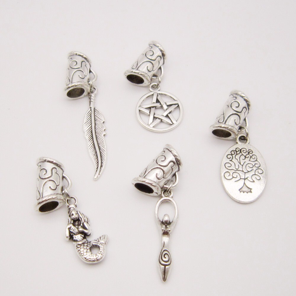 5Pcs/Pack metal Silver different charms hair braid dread dreadlock beads rings tube approx 6mm hole hair accessories