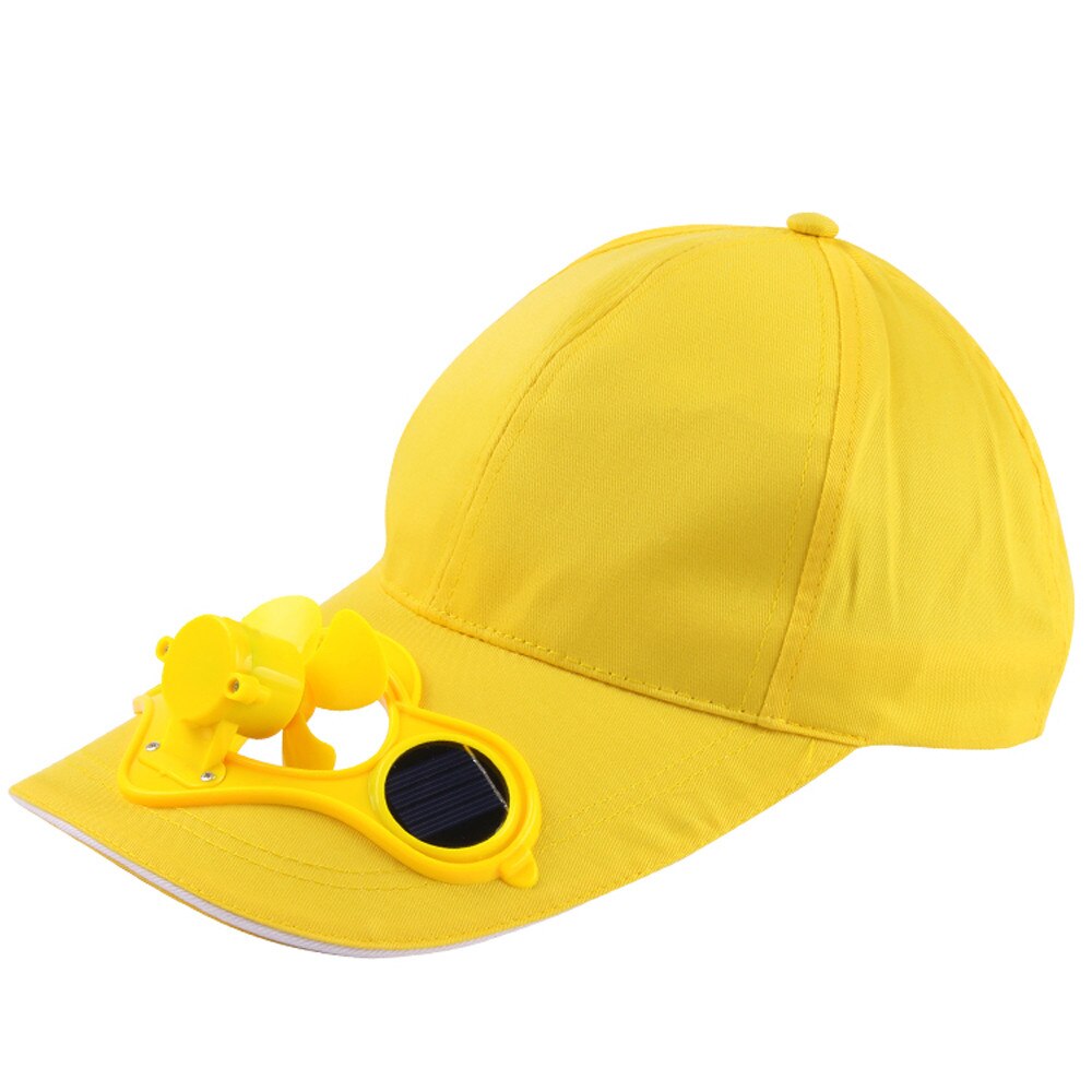 Sommarfläkt cool solhatt keps soldriven andningsbar skugga solskyddshatt hållbar utomhuscamping sommar #yj: Gul