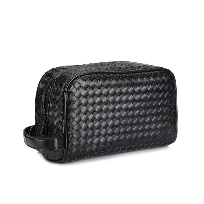 Luxe Woven Man Tas Prachtige Dag Clutch Mannelijke Handvat Tas Premium Faux Lederen Mannen Clutch Handtas: Black