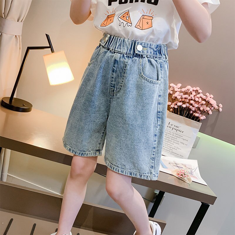 Sommarshorts knälång 4 6 8 10 12 13 år byxor barn korta jeans byxor barn flickor vida ben byxor byxor