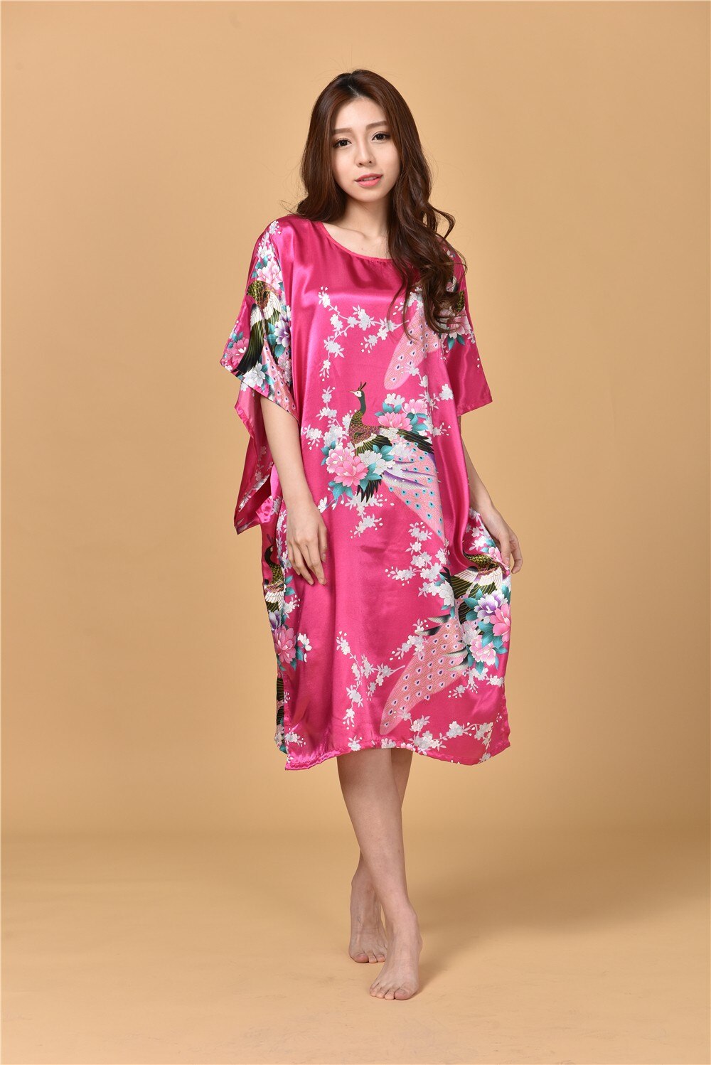 White Ladies Robe Summer Pajamas Chinese Women Rayon Sleepwear Kimono Bath Gown Nightgown Kaftan Yukata One Size M02: Khaki