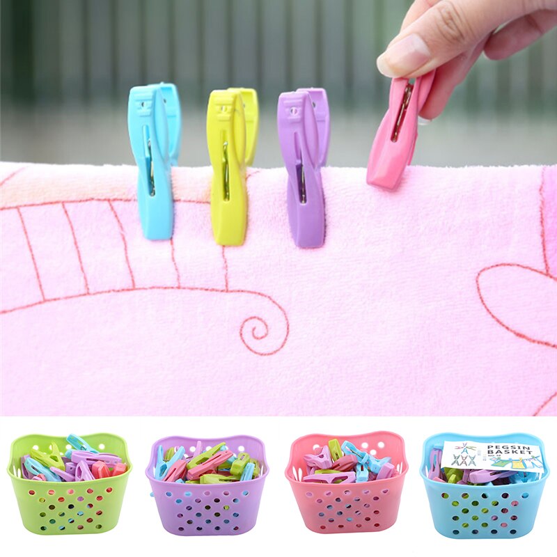 30PCS Plastic Laundry Clothes Pegs Decorative Clothes Pegs Clothespin Organizer Towel Washing Clips Large With Storage Basket