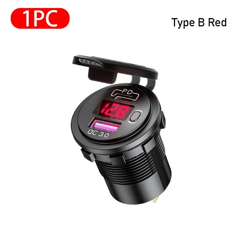 12V-24V ładowarka samochodowa USB QC3.0 5V 3A USB automatyczny gniazdo szybkie ładowanie PD Port zapalniczki wodoodporna 12V ładowarka accesori: rodzaj B czerwony 1szt