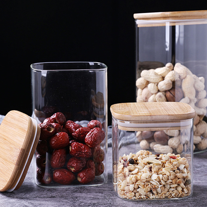 2 Piece Square Sealed Glass Jars Kitchen Storage Box Tank Coffee Bean Storage Can Mason Jar with Lid Food Container