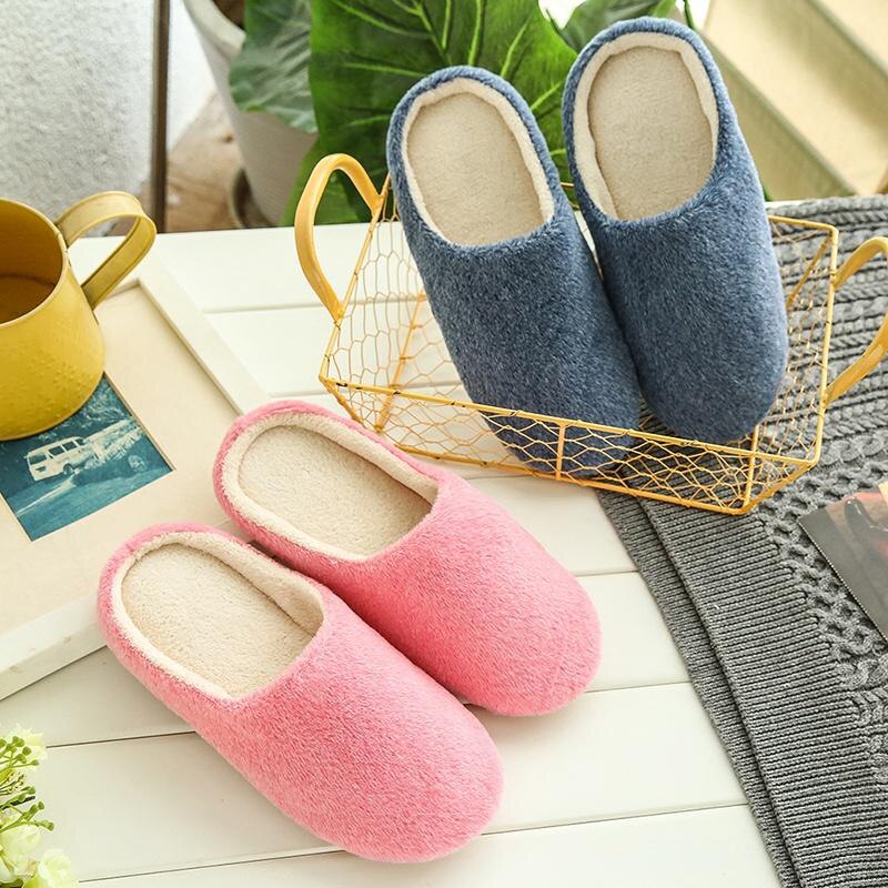 Winter Thuis Mannen En Vrouwen Effen Kleur Slippers Mode Paar Pluche Slippers Antislip Warm Binnenshuis Slaapkamer Vloer Schoenen
