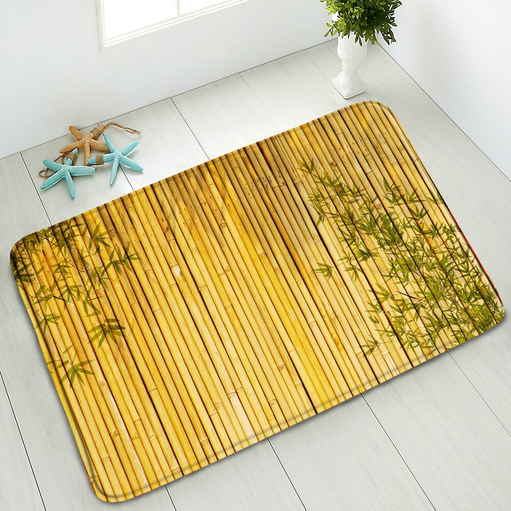 Groene Bamboe Bloem Antislip Badmat Deurmat Douche Floor Mat Keuken Tapijt Strand Kleed Flanel Print Voor Slaapkamer badkamer Decor: 947J