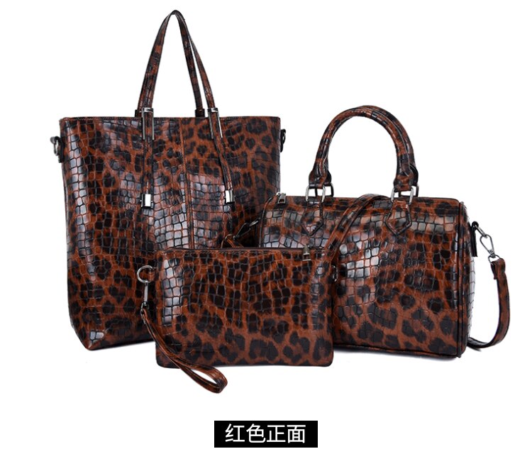 Bolso de mujer 3 uds Pu, bolso para la familia con estampado de leopardo, bolso cruzado, bolso de mano de gran capacidad para mujeres elegantes: red