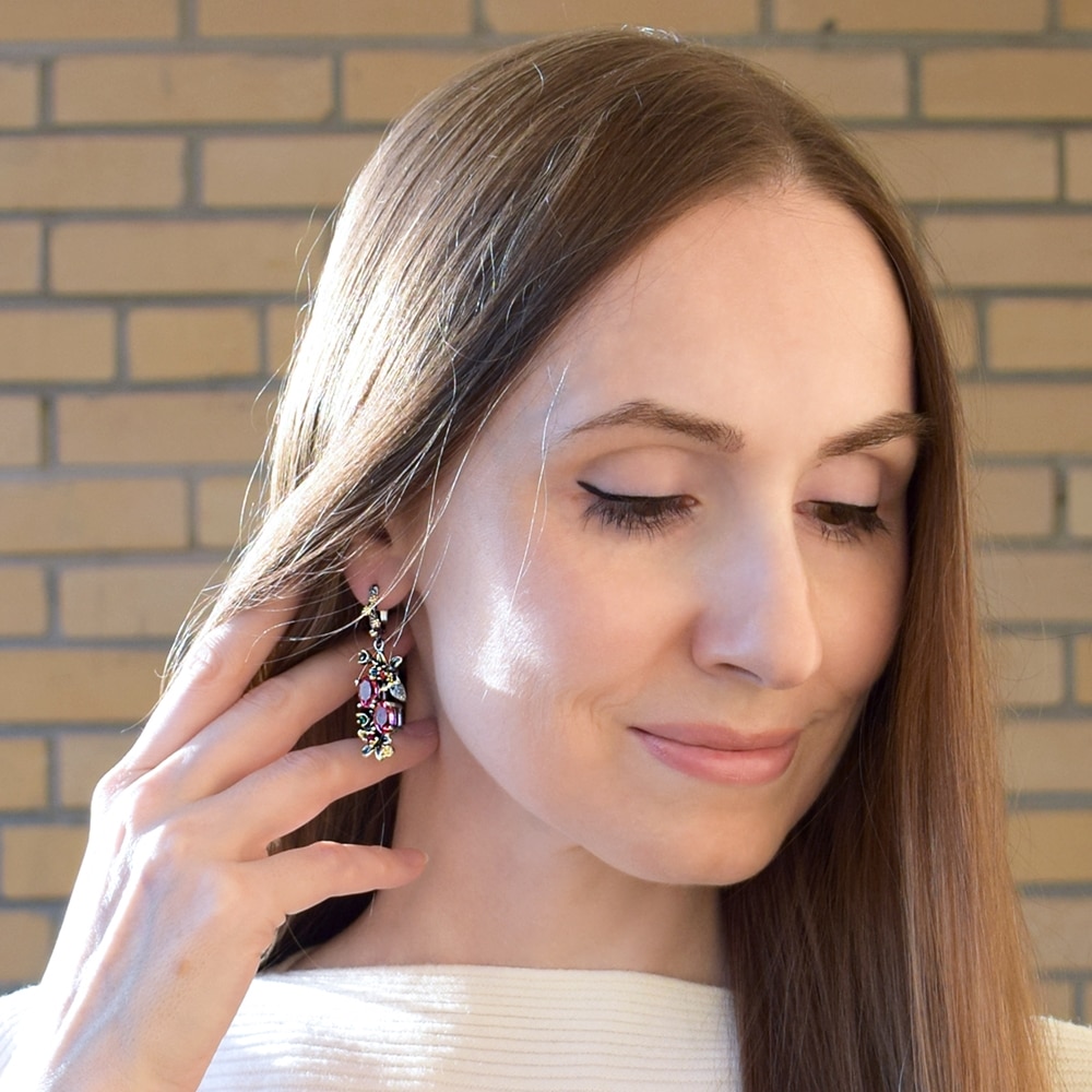 DreamCarnival1989 Stunning Fuchsia Zirconia Ring Earrings Jewelry Set Women Anniversary Party Must Have Eye Catching ER3874FUS2