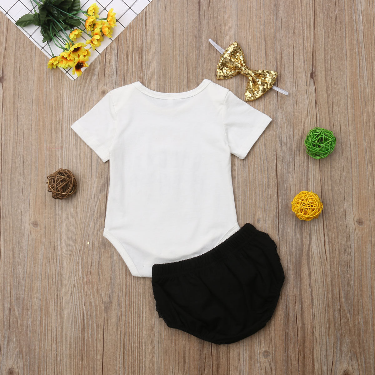 3PCS Baby Girl Outfits Newborn Clothes Kids Tops Girls Bodysuit Shorts Pants Cute Set
