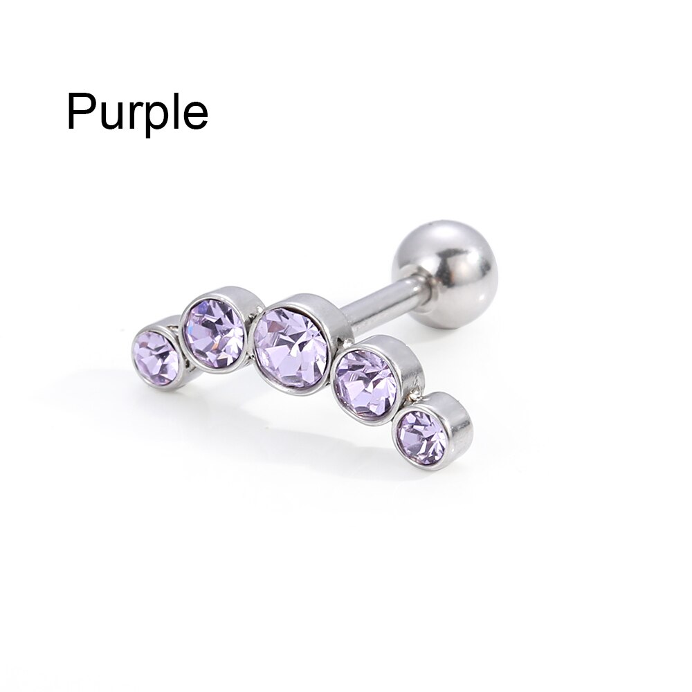 1 PC Cartilage Helix Tragus Stud Earrings Stainless Steel Bar Ear Nail Piercing Crystal WomenMen Body Jewelry Accessories