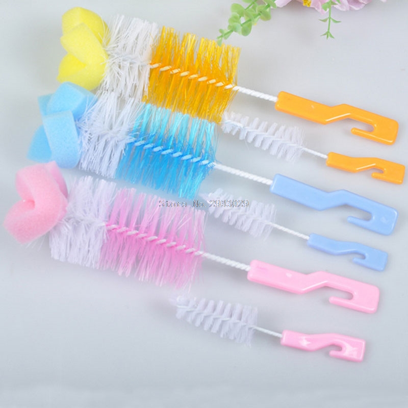 Set de 2 unids/set de cepillo de alimentación de bebé cepillo de limpieza de botellas taza pezón cepillo de botella de bebé cepillos cepillo de boquilla tubo tetina esponja