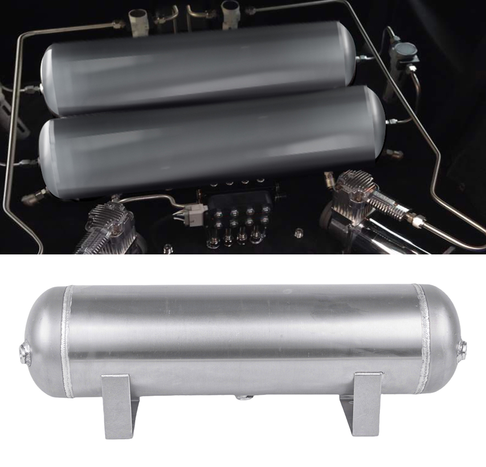 3 Gallon 4 Gallon 5 Gallon Aluminum Air Cylindern Silver Air Tank Pneumatic Air Suspension Tank Air Horn Tank 1/4 NPT Holes
