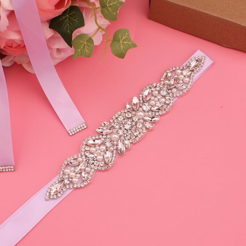 Luxe Bruiloft Riemen Bruids Kralen Riem Strass Sash Trouwjurk Accessoires Zilveren Diamant Bruidsmeisje Riemen: light purple