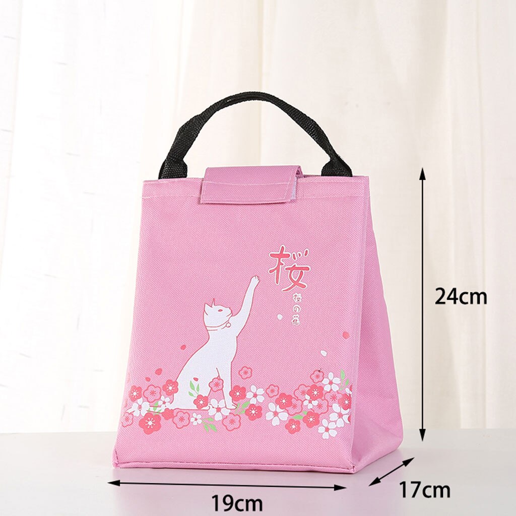 Cute Cartoon Cat Print Waterproof Lunch Bag Thermal Cooler Insulated Portable Tote Bag Accessories