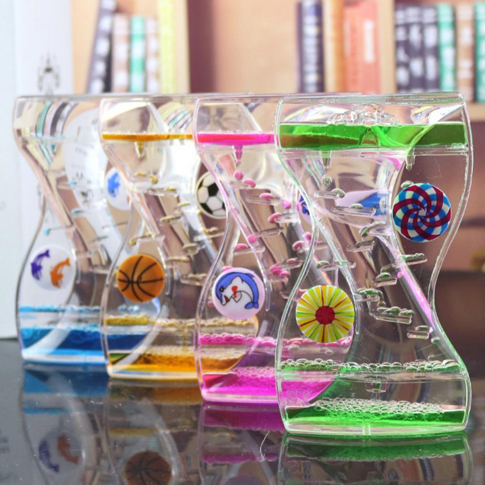 Moving Double Color Sand Hourglasses Floating Oil Liquid Visual Motion Timer Glass Acrylic Clock Home Decoration Desk Ornament