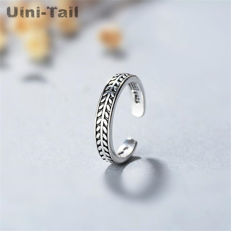 Uini-tail 925 sterling zilveren persoonlijkheid temperament bladeren open ring retro olijfblad ring  ed257