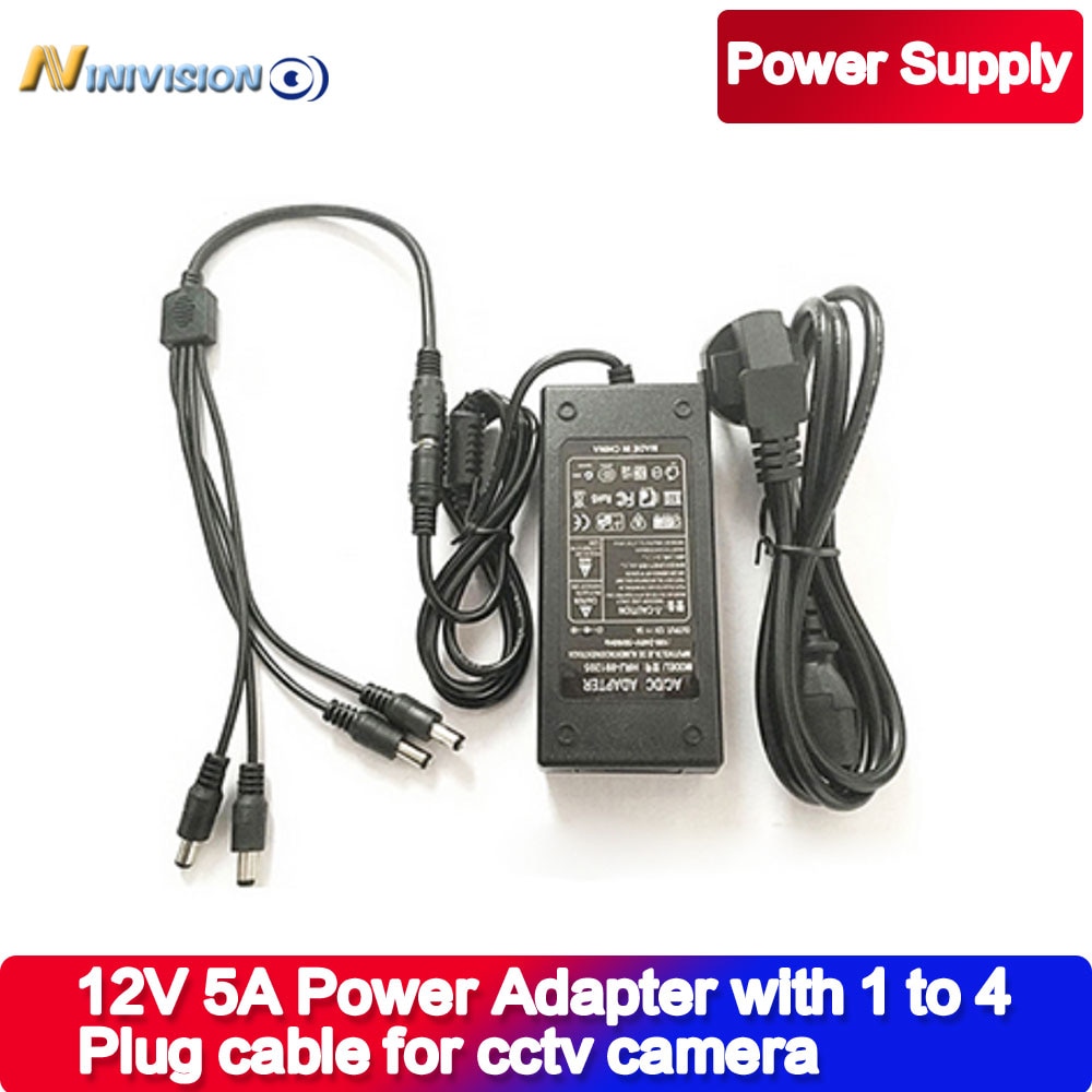 NINIVISION 12V 5A 4 Port CCTV Camera AC Adapter Power Supply Box For The CCTV Camera