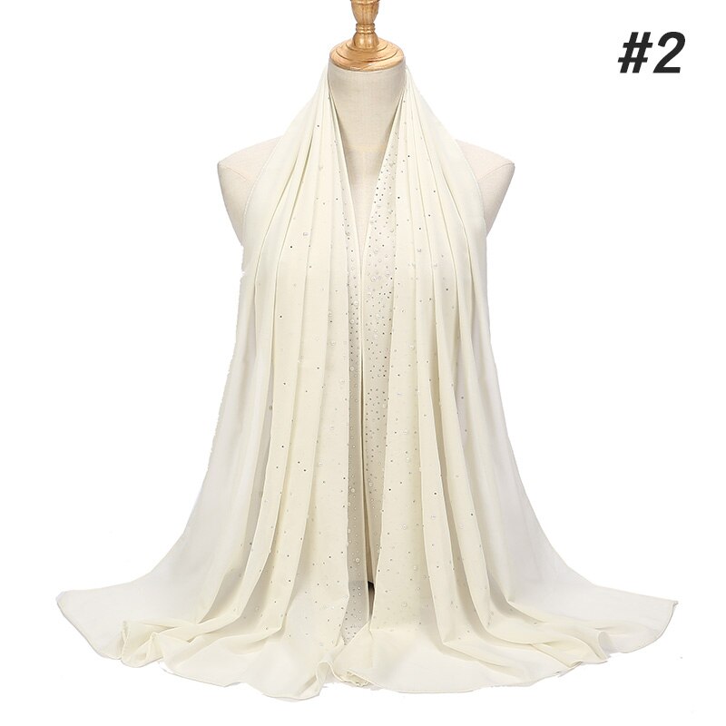 Perle Schal Blasen Chiffon Schal Mit diamant Nieten schal schlicht hijab schals wickelt einfarbig moslemisches hijab schal 1 pc: Farbe02
