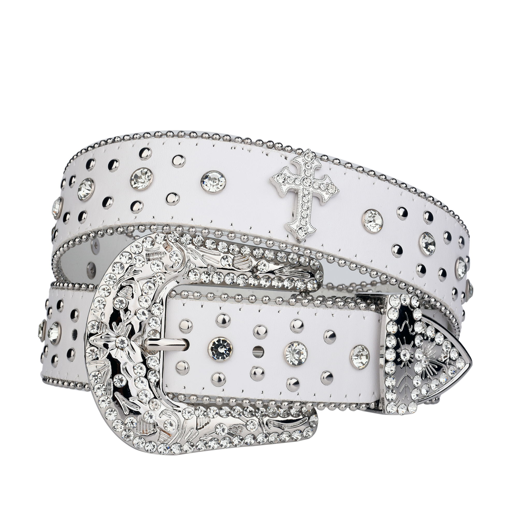 Cinturón blanco con diamantes de imitación Punk para mujer, masculina, pantalones vaqueros occidentales, joyería, de , cinturón vaquero Y2K: 105 CM