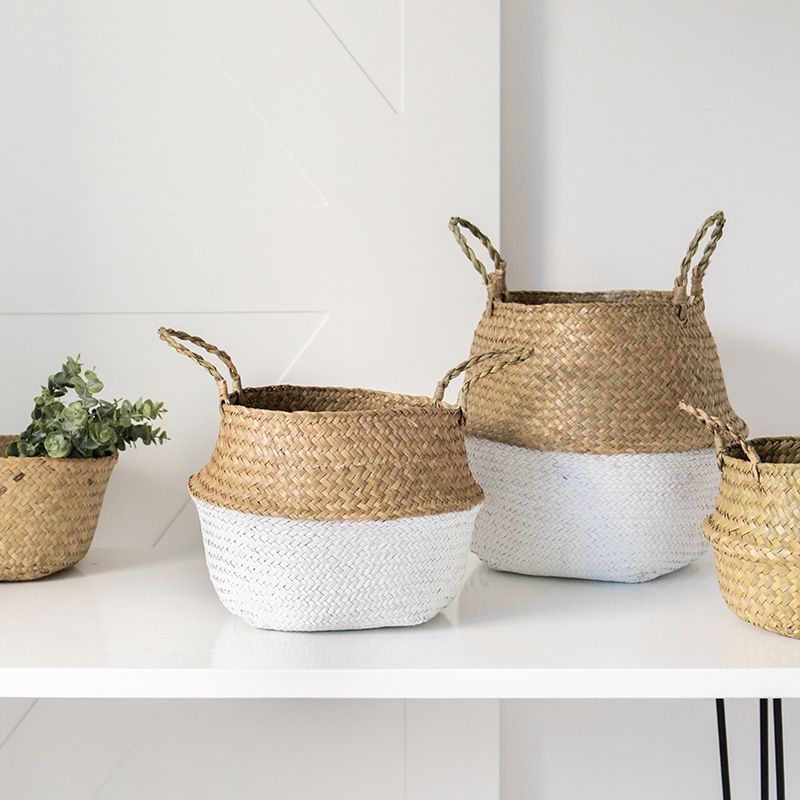 Boho Decor Plant Seagrass Wicker Storage Basket for Toys Home Decoration Laundry Basket Organizador Cocina Bamboo Panier Osier