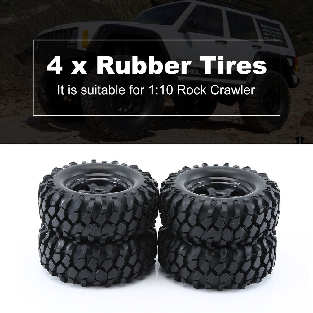 4Pcs 1:10 RC Car Rubber Tires & Wheel Rims for Off Road RC Crawler Buggy Abrasion Resistance Replacement Model Accessory